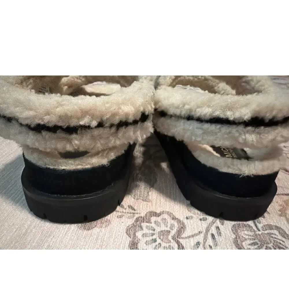Michael Kors Holland Shearling Slides Sandals Black Cream Size 8